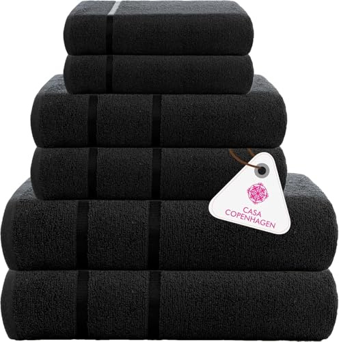 Casa Copenhagen 6-teiliges Badehandtuch-Geschenkset, 600 g/m², Schwarz | Eternal 100% reine ägyptische Baumwolle: 2 Badetücher, 2 Handtücher, 2 Waschlappen(Geschenkset Damen & Herren)