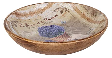 SIGNES GRIMALT Großes rundes Tablett aus Mangoholz, Motiv: Lavendel der Provence, Durchmesser 30 cm.