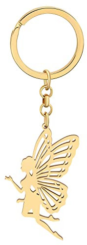 YAYAKO Porte-clés Fée Papillon en Acier Inoxydable Porte-clés de Sac à Main Porte-clés de Voiture Bijoux de Fée pour Femme Filles Charms Papillon Cadeaux (Doré)