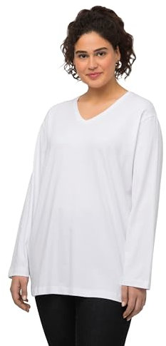 Ulla Popken Maglietta Basic da Donna a Maniche Lunghe, Bianco Neve, 68-70 Plus