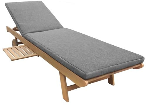 Happy Garden Bain de Soleil Pliant en Acacia KANAWA avec Tablette coulissante - Coussin Gris