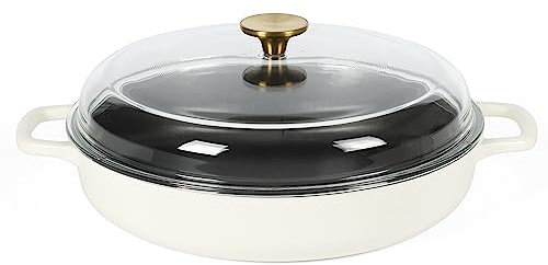 Sur La Table Kitchen Essential Supper Club 3.75 Quart Enamel Cast Iron All In One Multi-Purpose Non-Toxic Nonstick Braiser Pan W/Borosilicate Glass Lid - Eggshell White