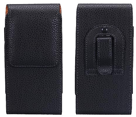 sourcing map Phone Belt Holder Case for 5.5-6.2 Cell Phones, Vertical Grain Leather Phone Belt Pouch for Men Women with Clip Loops, Black 6.5x3.3x0.5