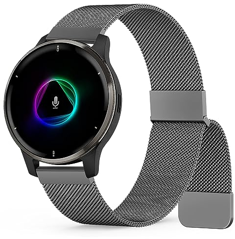 Tobfit für Garmin Venu 2 Plus Armband/Venu/Venu Sq Music/Venu Sq 2 Music Armband, 20mm Ersatz Edelstahl Metall Armband für Garmin Forerunner 245/645 Music/Vivomove 3/Vivoactive 3 Armband(Space Grau)