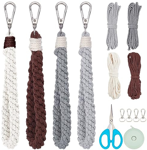 INFUNLY 4 Set DIY Makramee-Armband-Set Boho-Schlüsselanhänger Armband-Herstellungsset Baumwollseil Ornament Häkel-Schlüsselanhänger Schlüsselband Zubehör Anleitung Inklusive Makramee-Set Für Anfänger