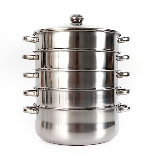 Mantovarka - Juego de ollas de vapor (5 niveles, acero inoxidable, tapa de acero inoxidable, olla sopera orgánica, para cocina de inducción), color plateado