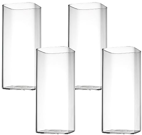 HENGBIRD - Juego de 4 vasos de agua transparentes de 400 ml, vasos largos de bebida, cuadrados y elegantes, para agua, jugo, cerveza, bebidas, cócteles, mojito y bebidas mixtas (cuadrados finos)