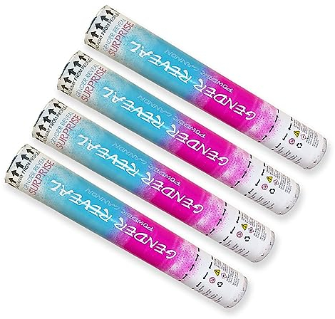 Gender Reveal Confetti Powder Cannon Set of 4 Mixed (2 Blue 2 Pink) Biologisch abbaubare Konfetti Poppers Geschlecht Enthüllen Rauchbomben Junge Mädchen