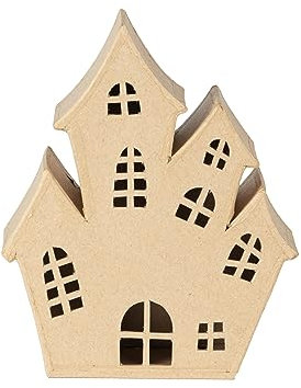 Décopatch SA232C - Geisterhaus aus Pappmachee, 8x16,5x19,5 cm, ideal für Halloween Deko, Kartonbraun, 1 Stück