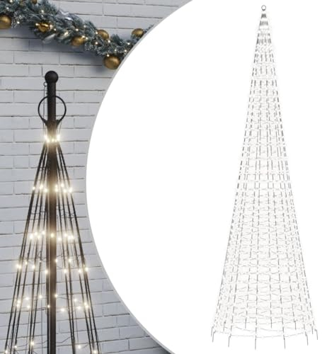vidaXL LED Weihnachtsbaum für Fahnenmast, Beleuchtet Christbaum mit 1534 LEDs, Tannenbaum Lichterbaum mit 8 Beleuchtungsmodi, Weihnachtsbeleuchtung Weihnachtsdeko, Kaltweiß 500 cm