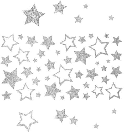 YXHZVON 6 Blätter Stern Sticker, Weihnachten Glitzer Silber Sticker, Selbstklebende Silber Sterne Sticker Glitzer Dekorationen für Partys Weihnachten DIY Party Geburtstag Geschenk