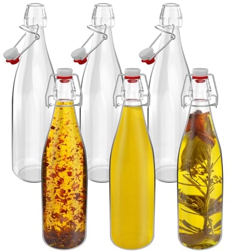HEFTMAN Lot de 6 Bouteille Verre 500ml - Bouteille en Verre 500ml avec Bouchons Hermétiques, Bouteille Biere Vide, Bouteilles en Verre pour le Brassage de Bière, Kombucha, Jus, Condiments