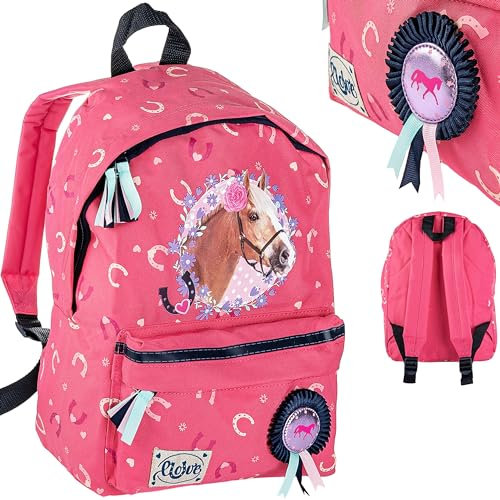 alles-meine.de GmbH Kinder Rucksack - Pferd & Blumen - Tasche - wasserfest & beschichtet - Kinderrucksack - 2 Fächer - groß Kind - Mädchen - Kindergartentasche - z.B. für Vorschu..