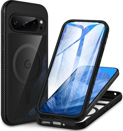 CENHUFO Coque Google Pixel 9/9 Pro, Antichoc Housse avec Protection écran, 360° Protégé Téléphone Etui Double Face Case Transparent Portable Intégrale Coque pour Google Pixel 9/9 Pro 5G - Noir
