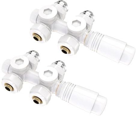 S'AFIELINA Multiblock Set für Heizkörper und Badheizkörper Anschlussarmatur inkl. Thermotstat Hahnblock Ventil Heizungszubehör Eck- und Durchgangsform Weiß(φ16*G1/2, 2 Stück)