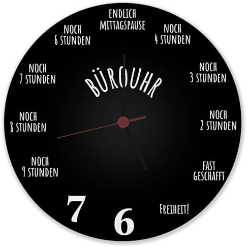 speecheese Bürouhr mit Feierabend Countdown Wanduhr aus Alu Uhr für die Arbeit im Büro in Schwarz mit Feierabendcountdown als Coole Deko für Kollegen und Gute Freunde