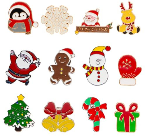Neikafan 12 Pièces Broche De Noël Set Série Noël Pins émail Bonhomme De Neige,Petit Ours,Arbre De Noël,Père Noël,Renne Sac Veste Bijoux DIY Accessoires Sur Le Thème De Noël