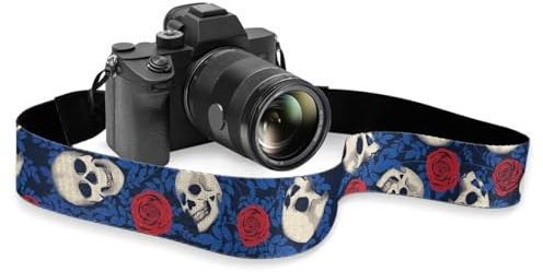 TOADDMOS Rose Skull Pattern Camera Strap Universal Shoulder Neck Sling Belt for DSLR/SLR Camera Adjustable Strap with Quick Release Buckles