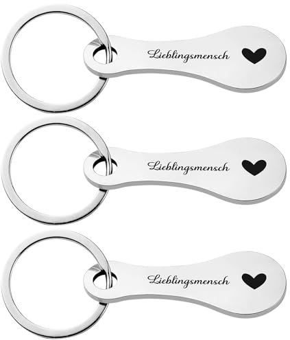 BOOMTOP 3 Einkaufswagenlöser Schlüsselanhänger Abziehbar Lieblingsmensch Geschenk Einkaufswagenchip Metall Einkaufschip für Einkaufswagen Weihnachten Silvester Geschenk für Mama Papa Freunde Kollege