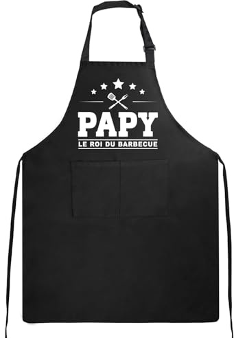 COLOFALLA Opa Schürze auf Französisch Schwarze Schürze Bbq Papy Le Roi Du Barbecue Opa Geschenk Herrenschürze für Bbq Küchen
