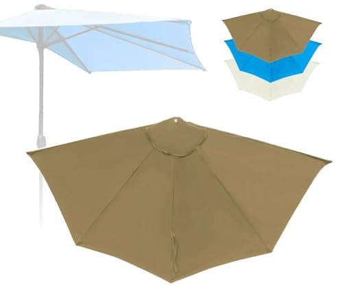 IMUNKT Copertura di Ricambio per Ombrellone Mezzaluna 270cm 5 Stecche, Telo di Ricambio, Tettuccio Superiore di Ricambio per Ombrellone da Giardino, Beige/Blu(Khaki)