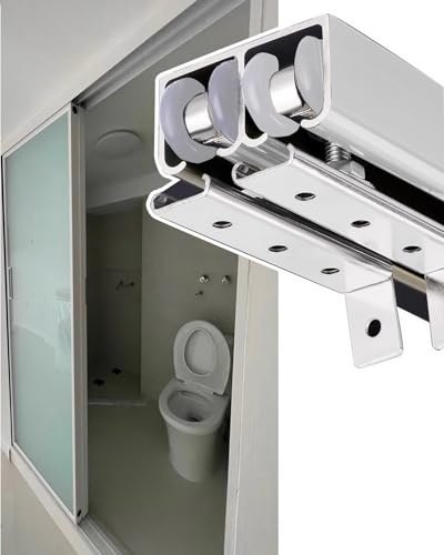 Kit Porte Coulissante Kit de Rail pour Porte Coulissante Double de 1,2 M, 1,5 M, 1,8 M, 2,4 M et 3 M, Kit de Quincaillerie Argentée pour Portes Pliantes et Armoires, Rail de Rail à Galet(8.2FT/250cm)
