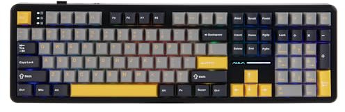 MechLands Aula F108 100% Kabellose Gaming-Tastatur mit 4000mAh-Akku, Individuell Anpassbare Mechanische Tastatur, Programmierbare 108 Tasten, Hot-Swap-fähig, für Win/Mac (Grau&Gelb)