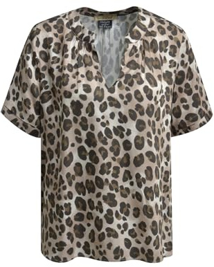 Smith & Soul Damen Bluse, Leomuster, Kurzarm, Viskose, Pflegeleicht, Nougat, L