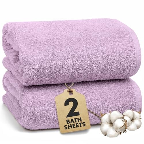 Novo Home Bath Sheets - Extra Large Bathroom Sheet Set – 550 GSM Pack of 2 Jumbo Towels Lilac (90x180cm) – 100% Ring Spun Cotton Soft Quick Dry Large Bath Towels for Adults Hotel Spa Bathroom Use