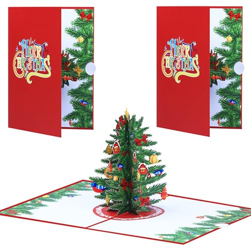 2 Stk Weihnachtskarten Pop-Up, Weihnachtskarten mit Umschlag, Weihnachtskarten 3D Lustig Pop Up Karte, Weihnachtskarte mit Weihnachtssticker, mit Umschlag, Neues, für Geld oder Geldgeschenk
