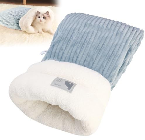Generisch Katzenschlafsack,katzenhöhle,Selbstwärmender Schlafsack für Haustiere,Haustierhöhlenbett,katzenbett Waschbar,Geeignet für Katzen und Kleine Hunde,(Größe L, Blaugrau)