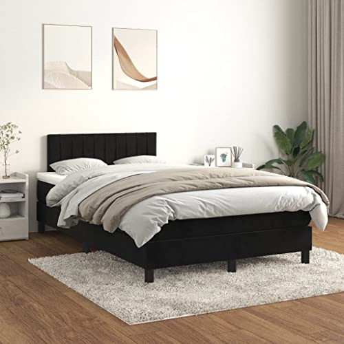 Hommdiy Boxspringbett mit Matratze Polsterbett Schwarz 120x200 cm Samt Vertikale Streifen