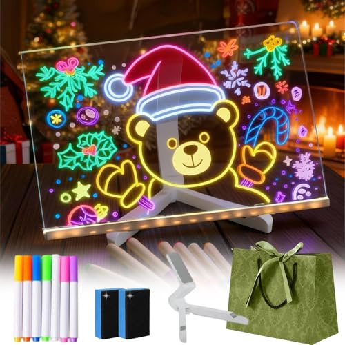 Loulou Smile, Loulou Smile Tablette, Tablette Dessin Lumineuse Enfant, Tableau Acrylique LED Lumineux et 12 Stylos de Couleurs, Graphique à Noël Jouet Créatif pour Enfants 3 Ans et Plus (30 x 20 cm)