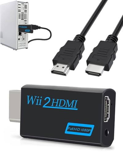 JIPUKE Wii to HDMI Adapter with 1.5m HDMI Cable, 1080P/720p Wii HDMI Adapter, Wii Adapter to Hdmi, Supports All Wii Display Modes, Includes 3.5mm Audio Output, Black
