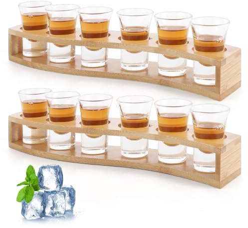 DAJAVE Shot Glasses Set of 12, 1oz/30ml Shot Glasses with Serving Tray Heavy Base Mini Shot Glass Small Glass for Spirits, Cocktail, Whisky, Liquor, Espresso, Party, Bar