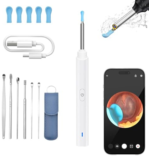 Earwax Remover Otoscope, 1920P WiFi Ear Cleaner with 360° Wide Angle, Ear Cleaner IP67 Waterproof Camera Compatible with Smartphones and Tablets (White)