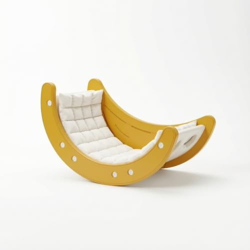 KiBcsLic Arco Montessoriano Sicuro Arrampicatd Arco Arrampicata Stabile Giocattolo per Bambini, Neonati, Cameretta, Giallo, Struttura Da Arrampicata A Luna + Cuscino Morbido