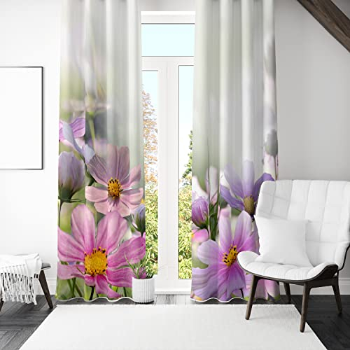 Lemare 2-Set Deko-Vorhänge Digitaldruck | Dicker Vorhang Blickdicht mit Ösen | Verdunklungsvorhang | Fenstervorhang für Wohnzimmer Schlafzimmer Blumen Blüte Wiese Wald Städte 2 STK. 145x260 cm