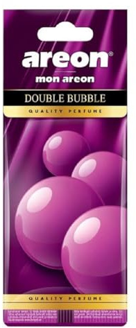 AREON Mon Auto Lufterfrischer Doppelt Bubble Gum Duft Autoduft Kaugummi Pink Rosa Hängend Aufhängen Anhänger Spiegel Pappe 2D Wohnung (Double Bubble Set Pack x 3)