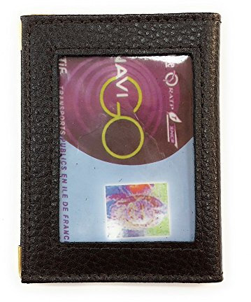 LOLUNA® Porte-Carte Simple 1 à 2 Carte Transparent Compact en Cuir Existe en Plusieurs Couleur pour Homme et Femme - Brun