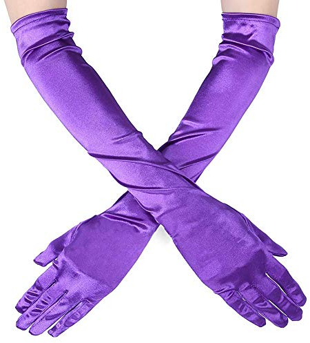 Ksnnrsng Damen Lange Handschuhe Satin Classic Opera Fest Party Hochzeit Braut Handschuhe 1920er Stil Handschuhe Elastisch Erwachsene Größe bis Handgelenk Länge (52 cm-lila)