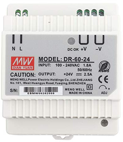 Walfront DR-60-24 60W Fuente de Alimentación Industrial de Carril único de Salida única de 24 V CA/CC Fuente de Alimentación de Conmutación Industrial