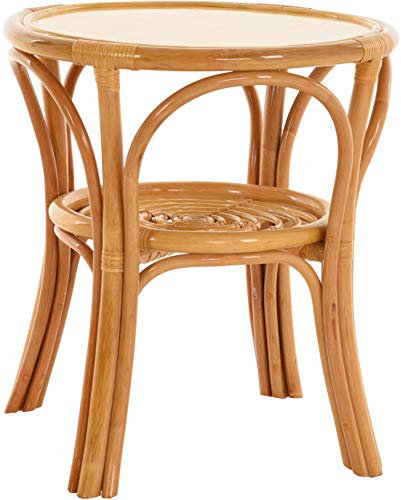 Korb-Outlet Rattantisch klein Ø 56 cm mit Holzplatte Beistelltisch rund Wohnzimmertisch (Honig)