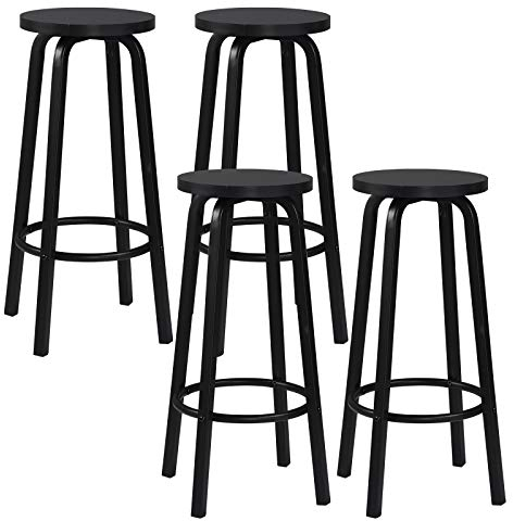 WOLTU 4X Barhocker Barstuhl Bistrohocker Tresenhocker runde Sitzfläche aus MDF Gestell aus Metall Schwarz BH237sz-4