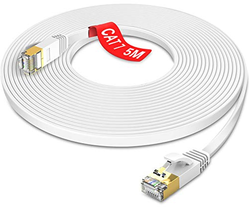 GLCON 5m Cat 7 Netzwerkkabel, Lan Kabel Flach 10000 Mbit/s Internetkabel 600Mhz Patchkabel Wlan Kabel für PS5/PS4 Xbox PC Switch Modem