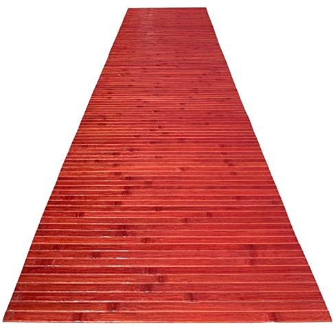 SpazioTessile Tappeto Cucina Stuoia Passatoia Gommata Bamboo Naturale Antiscivolo 9Misure tinta unita rm (Rosso, 2 sottopiatto 35x50)