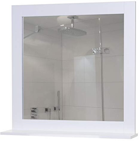 Mendler Wandspiegel HWC-F75, Badezimmer Badspiegel Spiegel, Ablagefläche Landhaus 58x59x12cm weiß