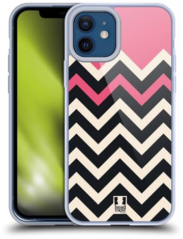 Head Case Designs Rose Coleur Bloc Chevron Coque en Gel [Protection de Qualité Militaire] Compatible avec Apple iPhone 12 / iPhone 12 Pro Et Compatible avec MagSafe