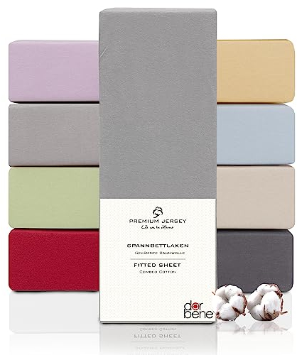 DarBene Spannbettlaken 180x200 Premium, Jersey 100% gekämmte Premium Baumwolle, atmungsaktiv, superweiches Bettlaken bis 30 cm Matratzenhöhe, Oeko-TEX, Hellgrau