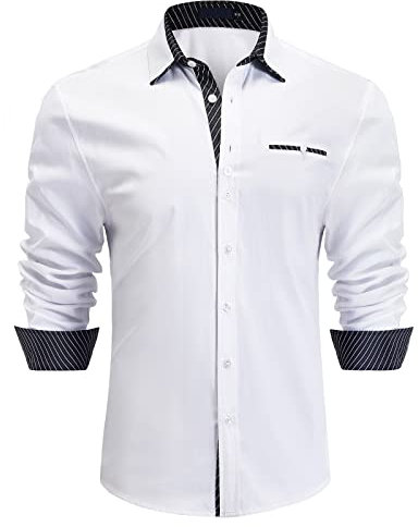 Enlision Chemises pour Hommes Habillées Manches Longues Chemise Casual Regular Fit Chemises Blanc XXL